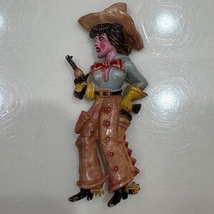 Vintage Cowgirl Plastic Celluloid Brooch Pin